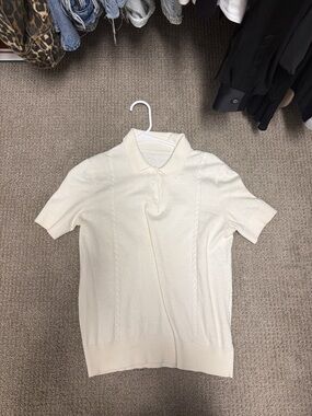 A.P.C. Cream Short Sleeve Polo Button-Down Knit Shirt